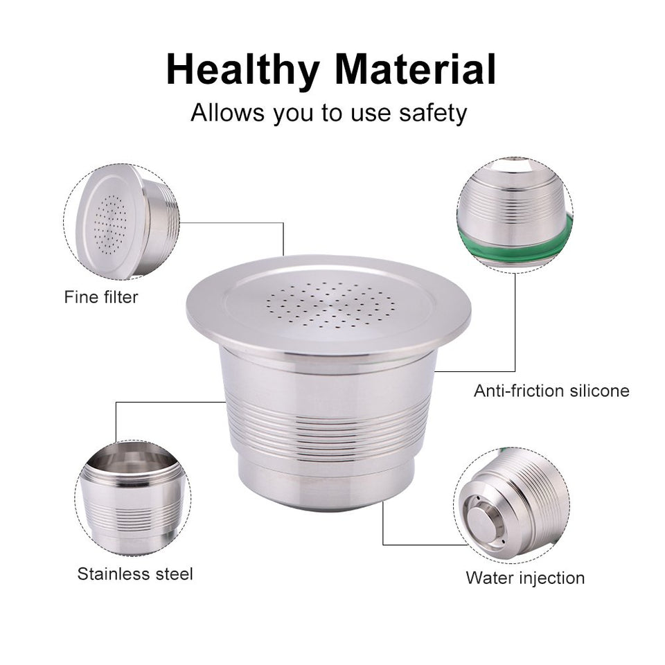 Kit Prensador de Café para Nespresso Máquina de Café de Acero Inoxidable + Cápsula Recargable de Máquina Café Nespresso en Acero Inoxidable + Cuchara de Medición