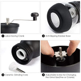 Manual Molinillo de Café - Manivela de Mano Molinillo con Ajustable Cerámica Burr de Carburo/Dos Tarros de Vidrio Transparente/Mango de Acero Inoxidable y Cubierta de Silicona - Portátil para Viajes Camping Trabajo Oficina | Incluye Cuchara de Medición