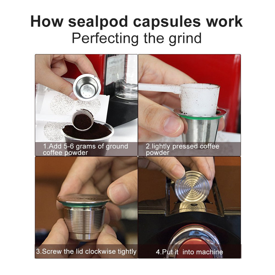 Kit Prensador de Café para Nespresso Máquina de Café de Acero Inoxidable + Cápsula Recargable de Máquina Café Nespresso en Acero Inoxidable + Cuchara de Medición